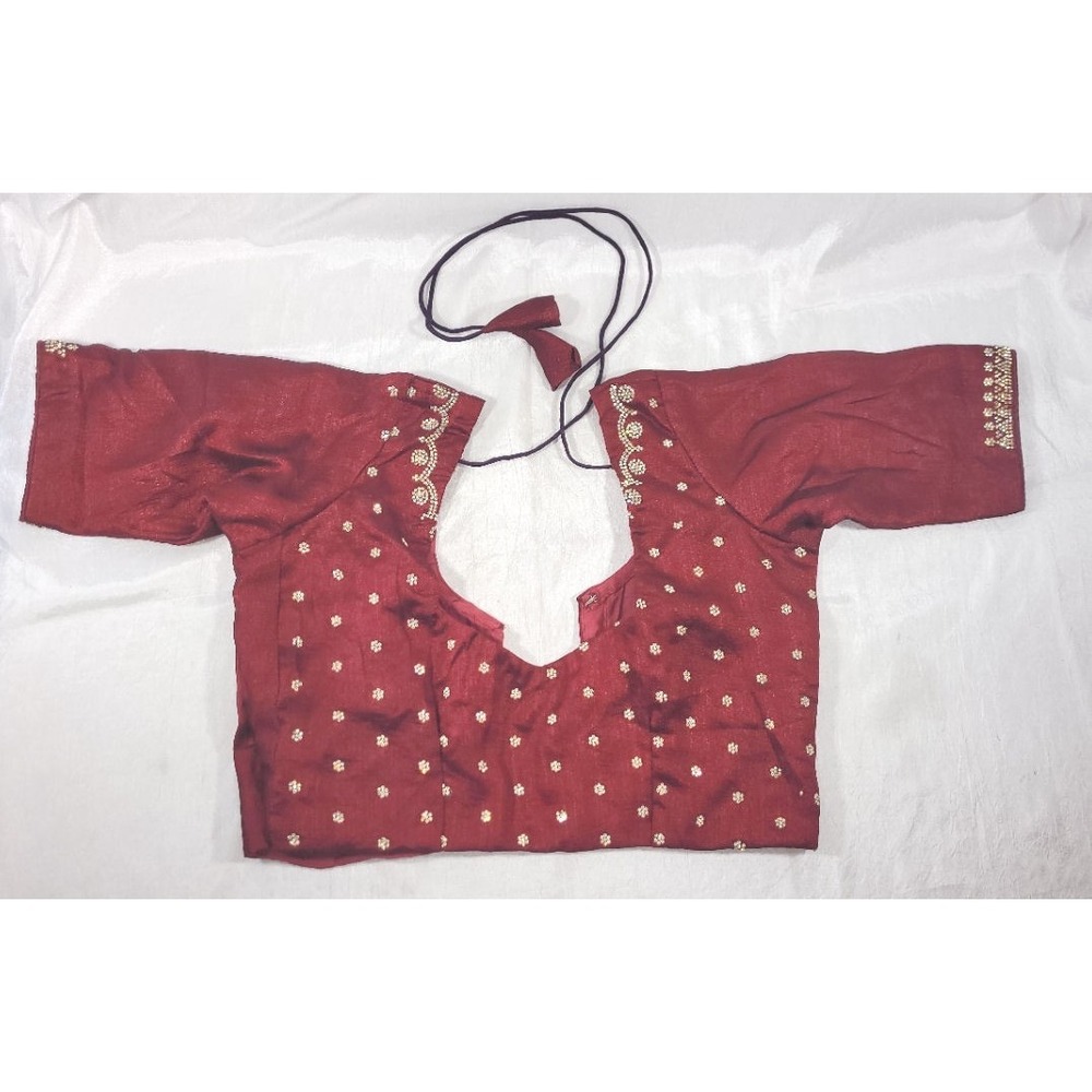Women's Bollywood Silk Wedding Blouse with Rhinestones - Wine Burgundy - 30"